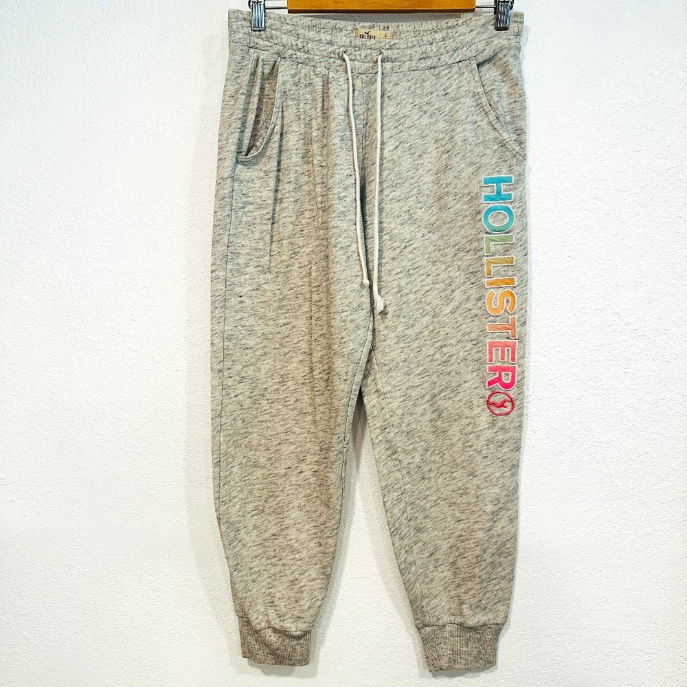 Hollister Jogger Sweatpants Gray Embroidered Leg Elastic Tie Waist Women's Small
